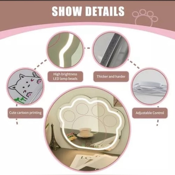 Neon Kitty Cat 🐱 Paw Light Up Safety Mirror - Picture 3 of 10